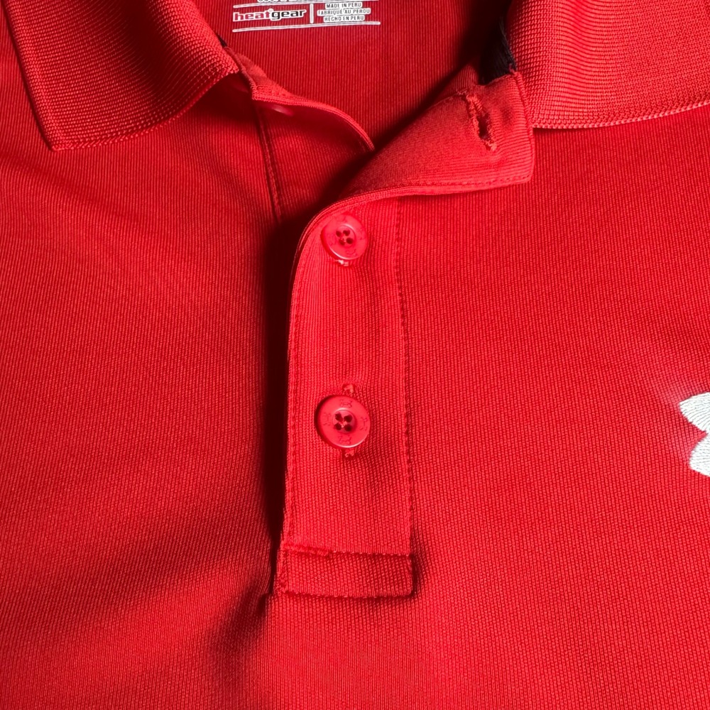 Under Armour Golf Polo HeatGear Loose Short Sleeve Red Shirt Mens Size Large - Picture 4 of 10